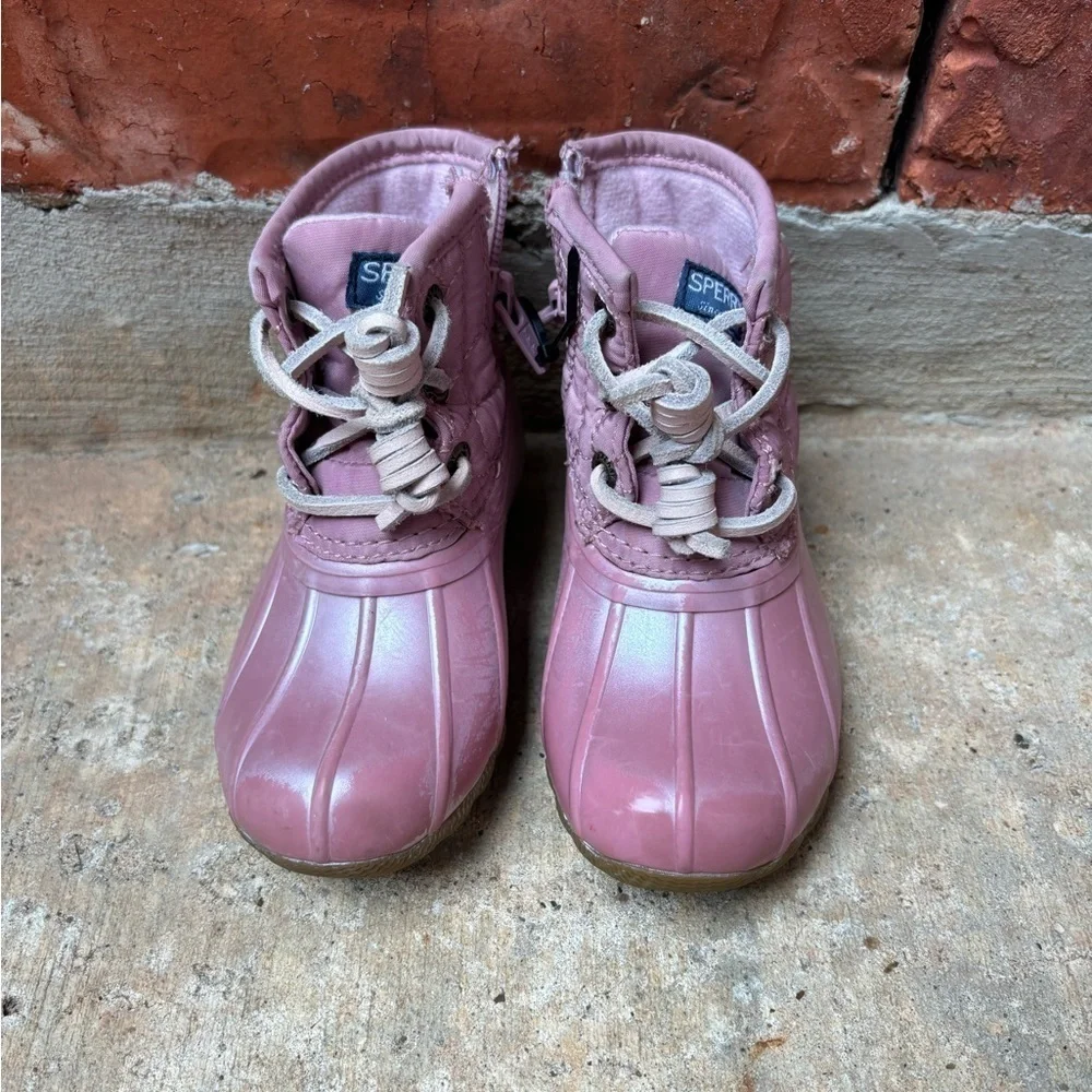 Sperry Baby Girls 7 Pink Shimmer Rain Duck Boots